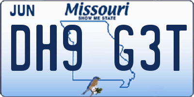 MO license plate DH9G3T