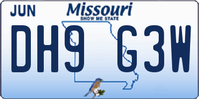 MO license plate DH9G3W