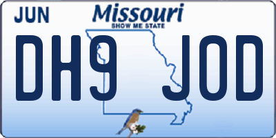 MO license plate DH9J0D