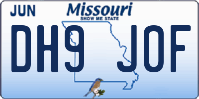 MO license plate DH9J0F