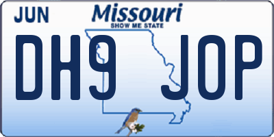 MO license plate DH9J0P