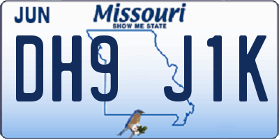 MO license plate DH9J1K
