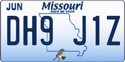 MO license plate DH9J1Z