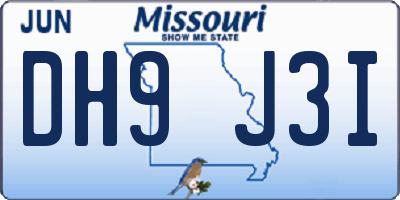 MO license plate DH9J3I