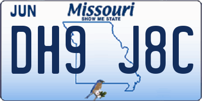 MO license plate DH9J8C