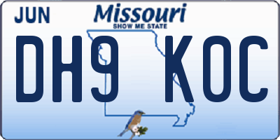 MO license plate DH9K0C