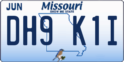 MO license plate DH9K1I