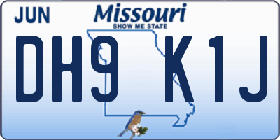 MO license plate DH9K1J