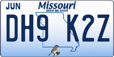 MO license plate DH9K2Z