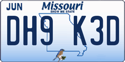 MO license plate DH9K3D