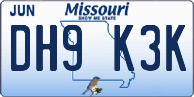 MO license plate DH9K3K