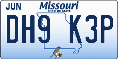 MO license plate DH9K3P