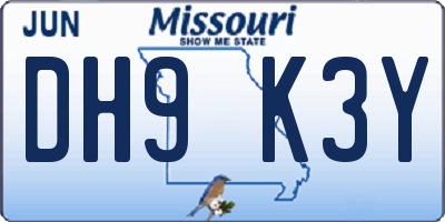 MO license plate DH9K3Y