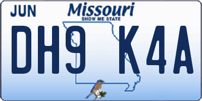 MO license plate DH9K4A