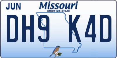MO license plate DH9K4D