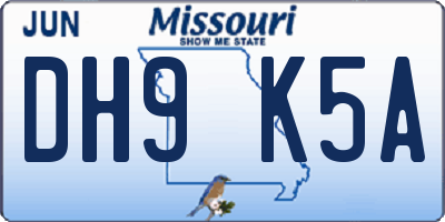 MO license plate DH9K5A