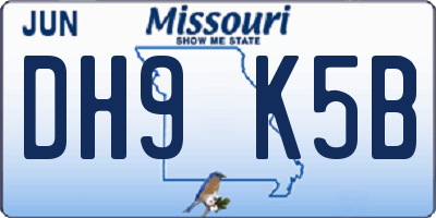 MO license plate DH9K5B