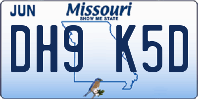 MO license plate DH9K5D