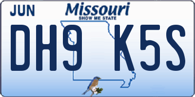 MO license plate DH9K5S