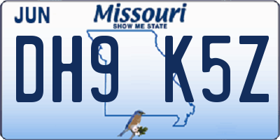 MO license plate DH9K5Z