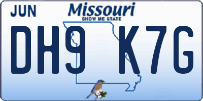 MO license plate DH9K7G