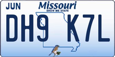 MO license plate DH9K7L