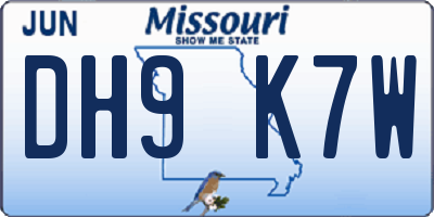MO license plate DH9K7W