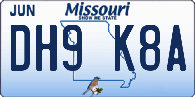 MO license plate DH9K8A