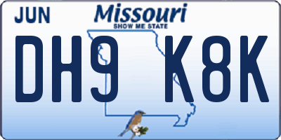 MO license plate DH9K8K