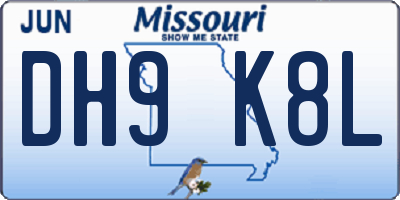 MO license plate DH9K8L