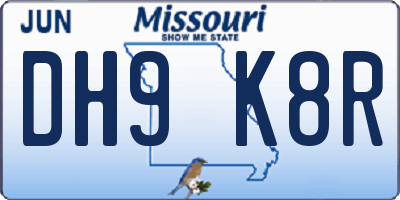 MO license plate DH9K8R