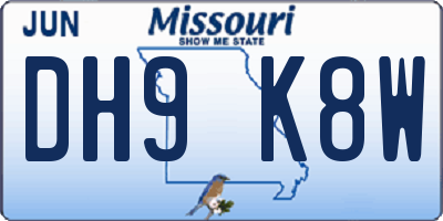 MO license plate DH9K8W