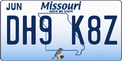 MO license plate DH9K8Z
