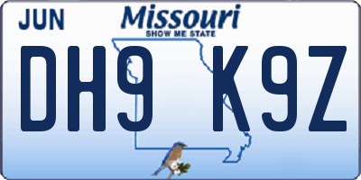 MO license plate DH9K9Z