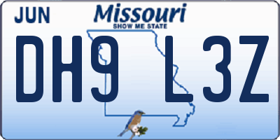 MO license plate DH9L3Z