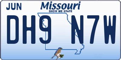 MO license plate DH9N7W