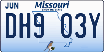 MO license plate DH9O3Y