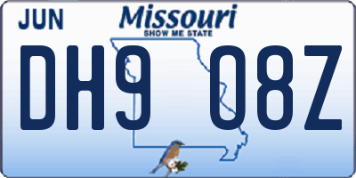 MO license plate DH9O8Z