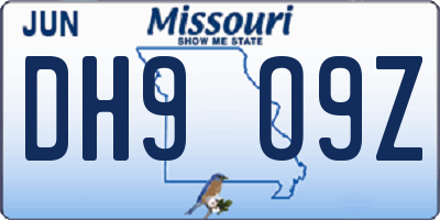 MO license plate DH9O9Z