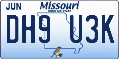 MO license plate DH9U3K