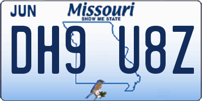MO license plate DH9U8Z