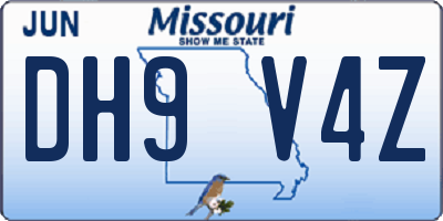 MO license plate DH9V4Z