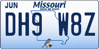 MO license plate DH9W8Z