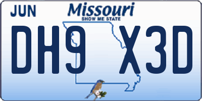 MO license plate DH9X3D