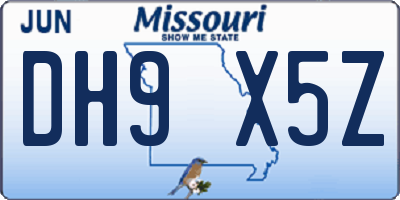 MO license plate DH9X5Z