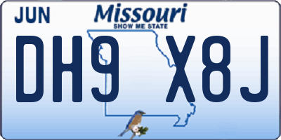 MO license plate DH9X8J