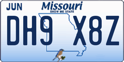 MO license plate DH9X8Z