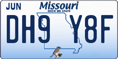 MO license plate DH9Y8F