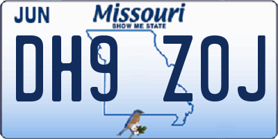 MO license plate DH9Z0J
