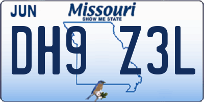 MO license plate DH9Z3L
